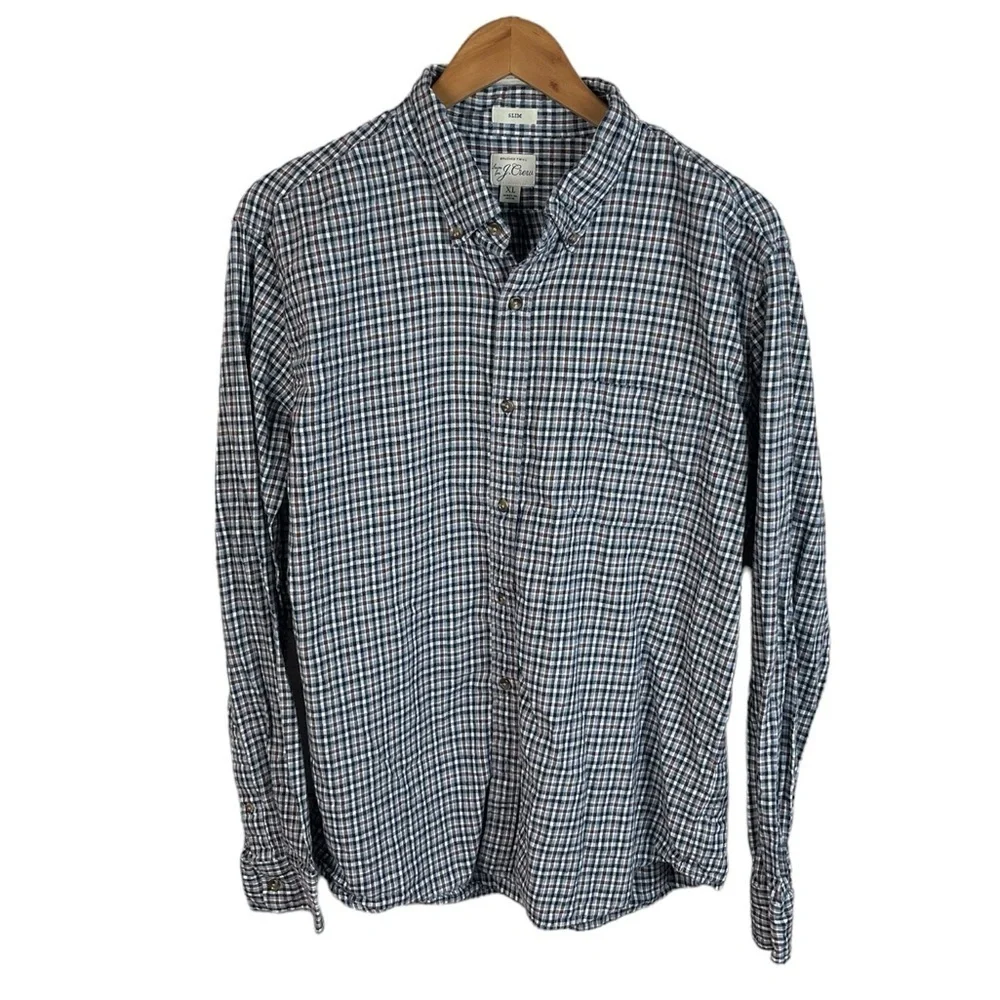BF1466 Men’s J. Crew Slim Fit Brushed Twill Plaid Button Down Shirt XL